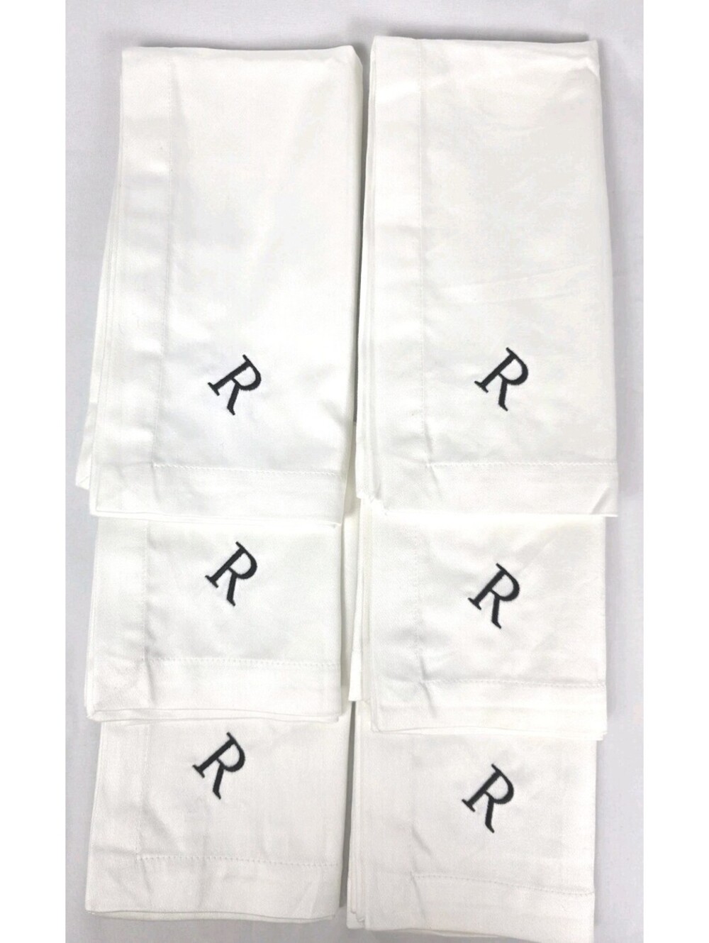 Pottery Barn Dinner Napkins Cotton R Monogramed Set Of 6 White Mason Pre-owned